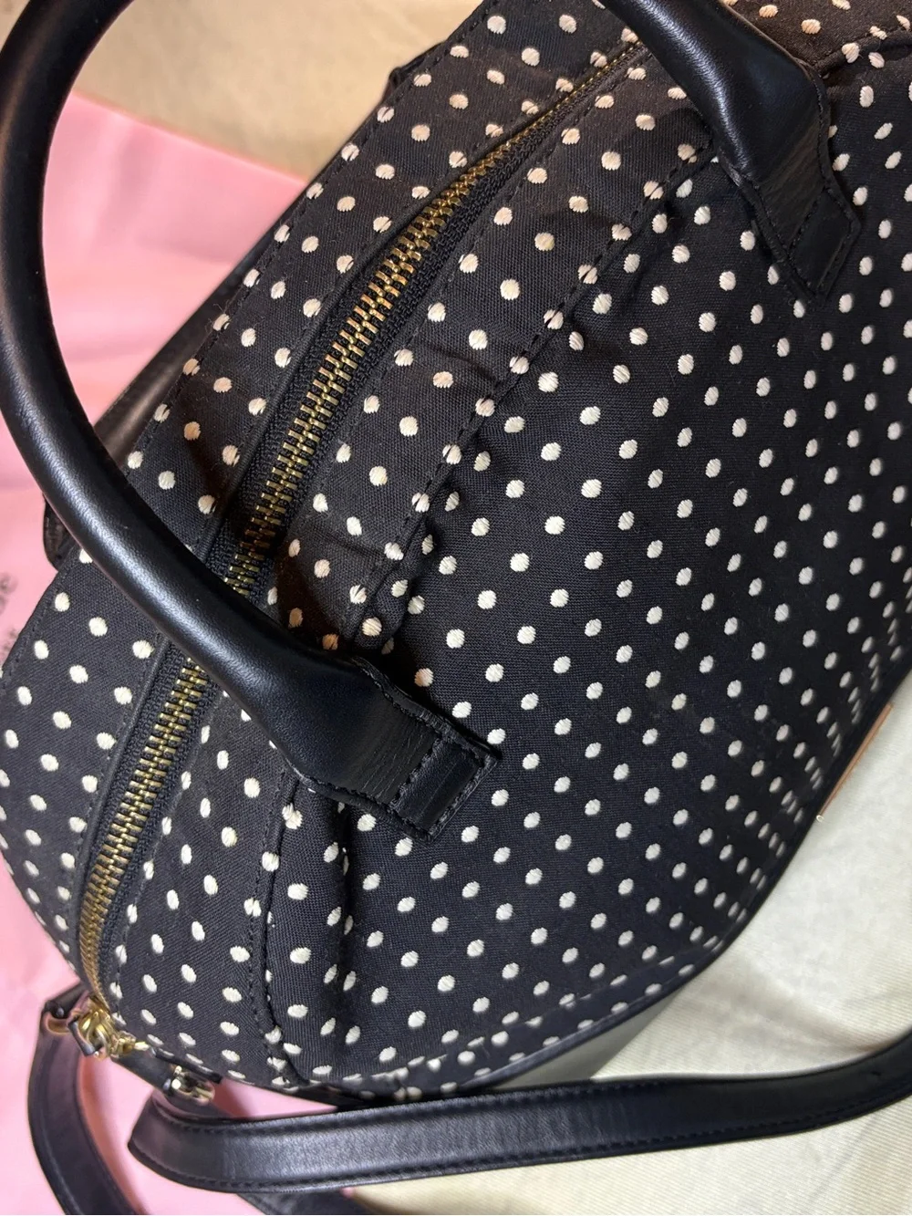 kate spade Black and White Polka Dot Dome Satchel. Strap,Dust-bag, Shopping Bag - Picture 5 of 13